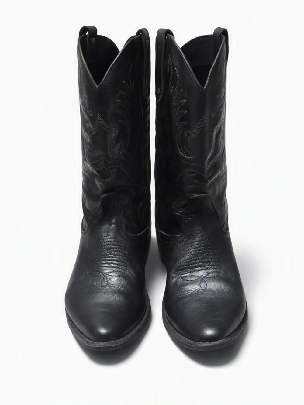 me too Black Western Ankle Boots with Embroidered Shaft